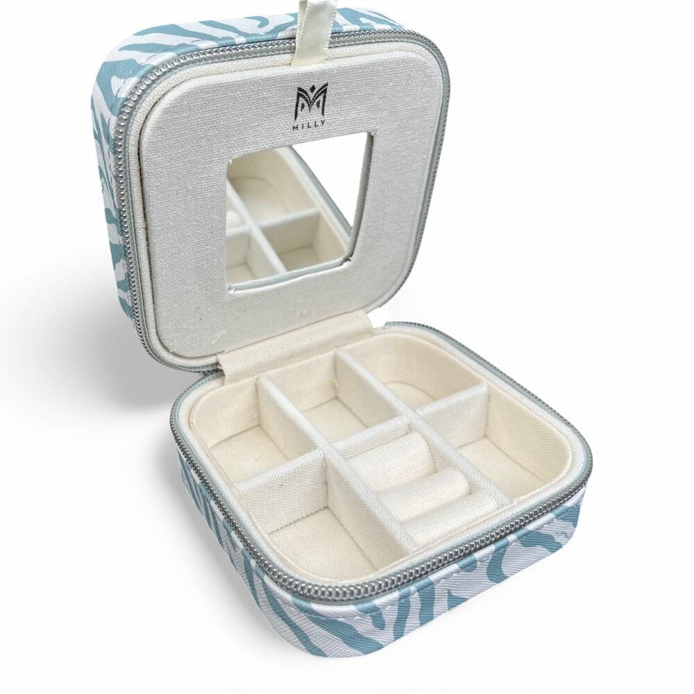 Milly Traveling Jewelry Case Zebra Animal Print Blue White